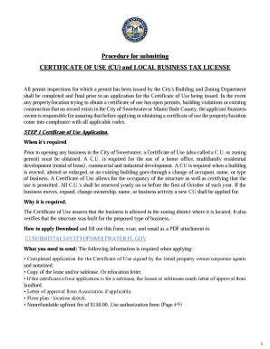 Procedures for a Certificate of Use (CU).
